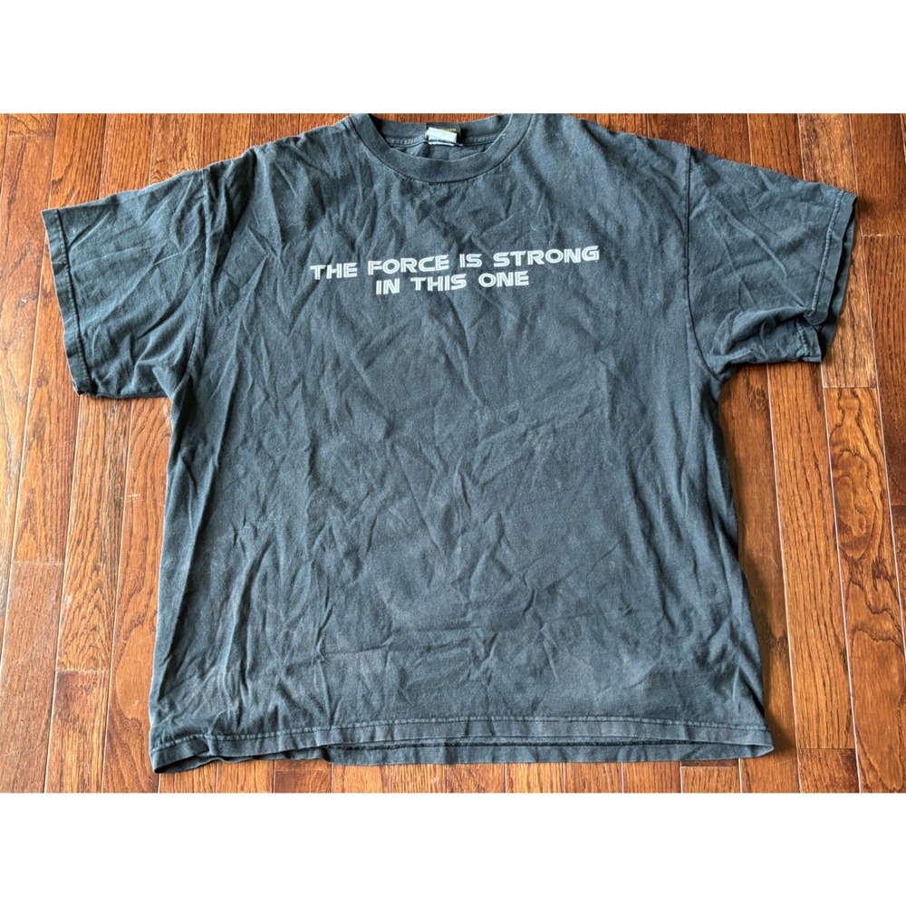 Vintage Star Wars The Force Is Strong In This One T Shirt Black Y2K Lucasfilm XL